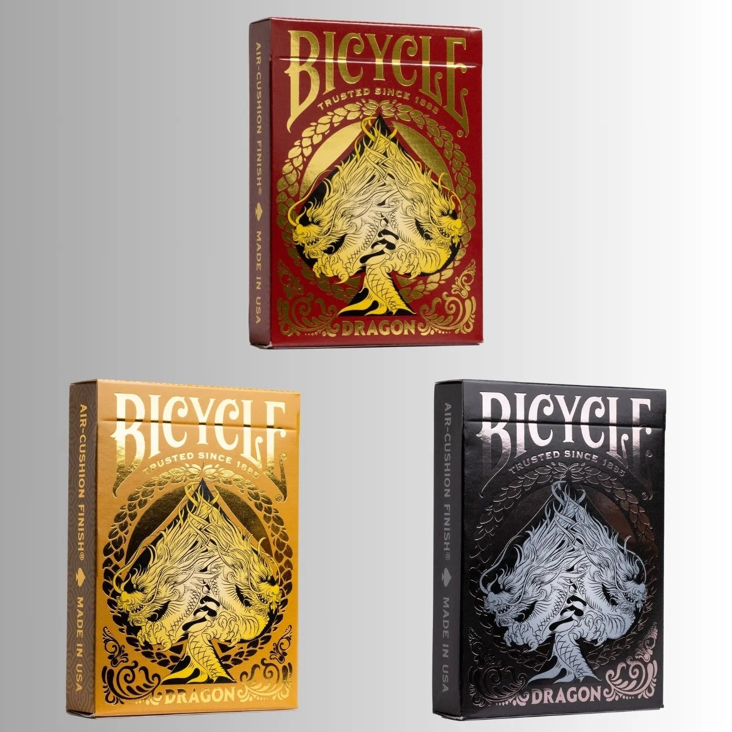 Bicycle Dragon Black, Gold & Red SET 3 pack by USPCC - Carti De Joc Premium