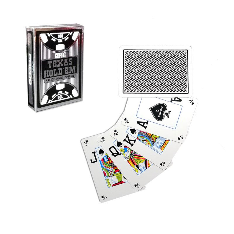 Texas Hold'Em Silver Black 100% Plastic Jumbo and Peek Index by Copag - Carti De Joc Premium