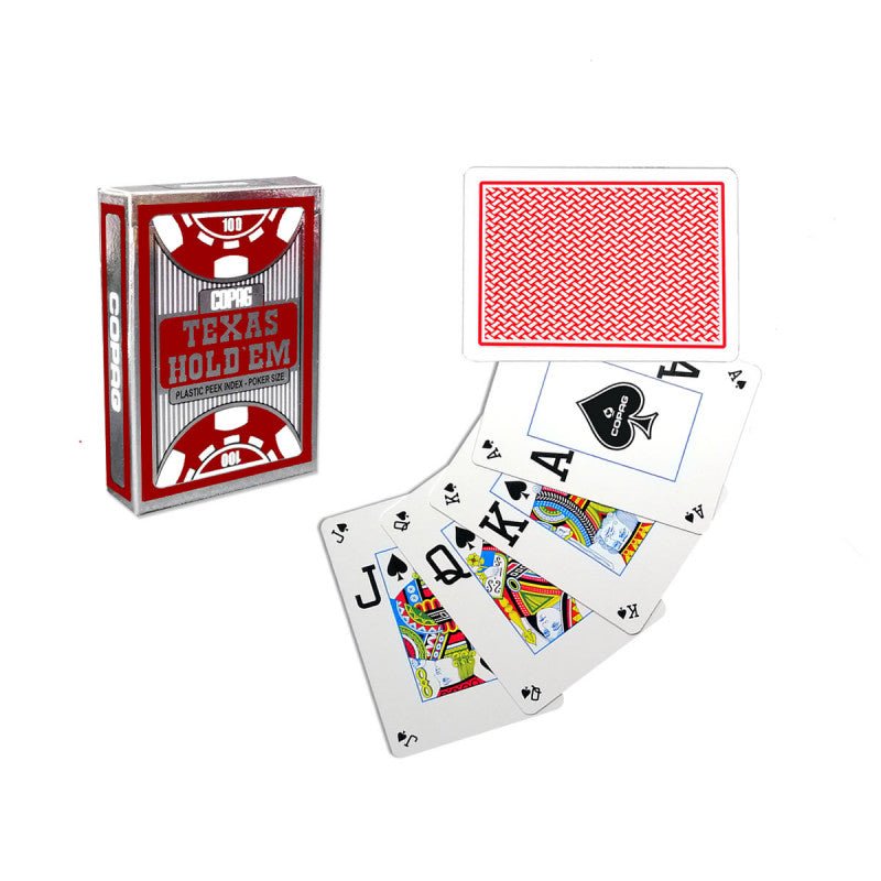 Texas Hold'Em Silver Red 100% Plastic Jumbo and Peek Index by Copag - Carti De Joc Premium