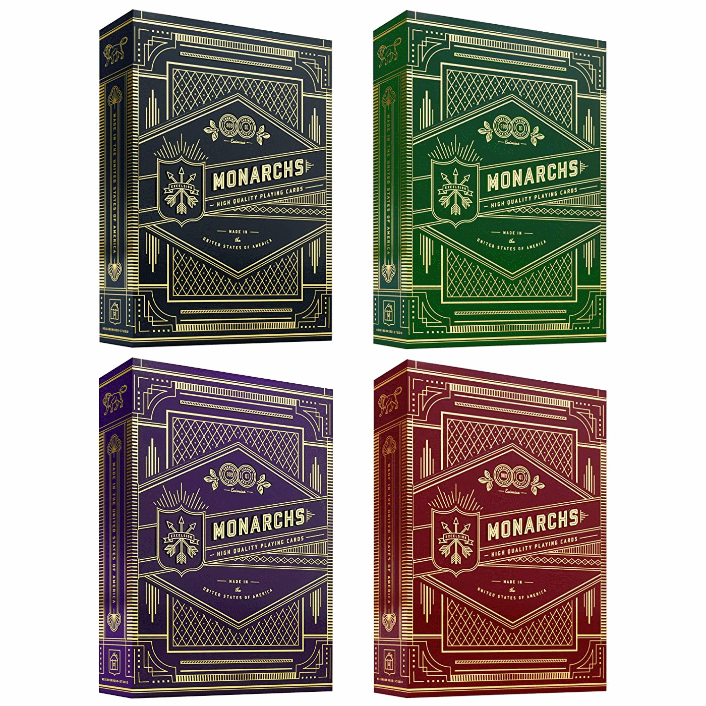 Carti de joc Monarchs Bleu, Red, Green & Purple SET 4 pachete by Theory 11 - Carti De Joc Premium