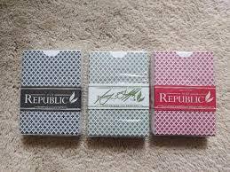 Carti de joc Republic No3 Red Velvet, Bleu & Green SET 3 pachete by Ellusionist - Carti De Joc Premium