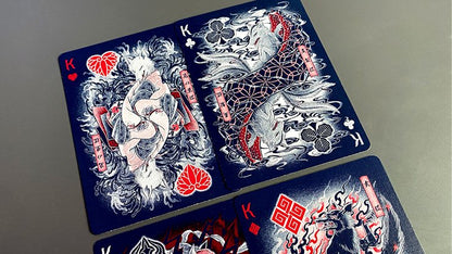 Sumi Kitsune Myth Maker (Blue/Red Craft Letterpressed Tuck) by Card Experiment - Carti De Joc Premium