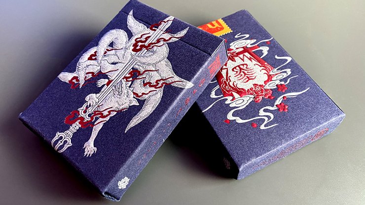 Sumi Kitsune Myth Maker (Blue/Red Craft Letterpressed Tuck) by Card Experiment - Carti De Joc Premium