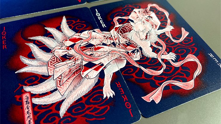 Sumi Kitsune Myth Maker (Blue/Red Craft Letterpressed Tuck) by Card Experiment - Carti De Joc Premium