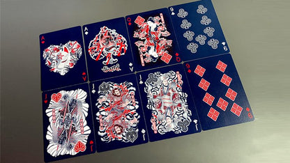 Sumi Kitsune Myth Maker (Blue/Red Craft Letterpressed Tuck) by Card Experiment - Carti De Joc Premium