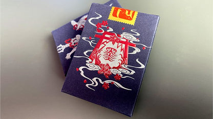 Sumi Kitsune Myth Maker (Blue/Red Craft Letterpressed Tuck) by Card Experiment - Carti De Joc Premium