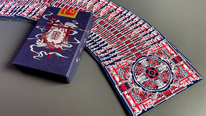 Sumi Kitsune Myth Maker (Blue/Red Craft Letterpressed Tuck) by Card Experiment - Carti De Joc Premium